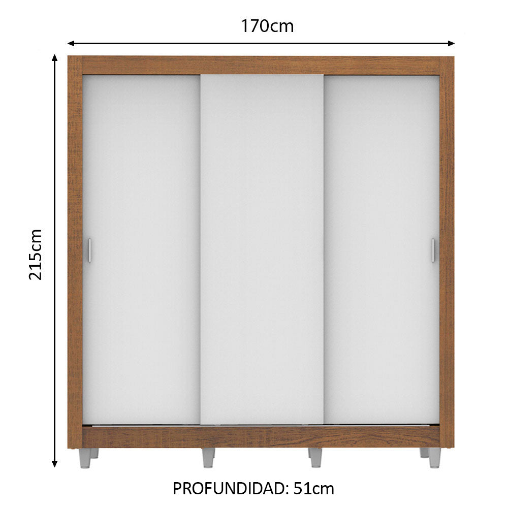 Placard Matrimonial Mónaco 170 cm 3 Puertas Corredizas con Patas Marrón/Blanco Madesa