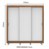 Placard Matrimonial Mónaco 170 cm 3 Puertas Corredizas con Patas Marrón/Blanco Madesa
