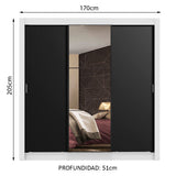 Placard Matrimonial Monaco 3 Puertas Corredizas 1 con Espejo Blanco/Negro