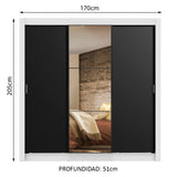 Placard Matrimonial Lyon 3 Puertas Corredizas con Espejo 2 Cajones Blanco/Negro