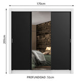 Placard Matrimonial Lyon Plus 3 Puertas Corredizas con Espejos 4 Cajones Blanco/Negro