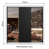 Placard Matrimonial Lyon Plus 3 Puertas Corredizas con Espejos 4 Cajones Blanco/Negro