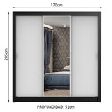 Placard Matrimonial Monaco 3 Puertas Corredizas 1 con Espejo Negro/Blanco