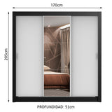 Placard Matrimonial Lyon Plus 3 Puertas Corredizas con Espejo 4 Cajones Negro/Blanco