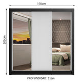 Placard Matrimonial Monaco 3 Puertas Corredizas 2 con Espejos Negro/Blanco