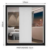 Placard Matrimonial Lyon Plus 3 Puertas Corredizas con Espejos 4 Cajones Negro/Blanco