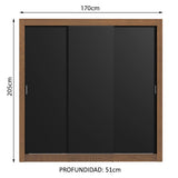 Placard Matrimonial Monaco 3 Puertas Corredizas Marrón/Negro