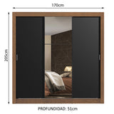 Placard Matrimonial Monaco 3 Puertas Corredizas 1 con Espejo Marrón/Negro