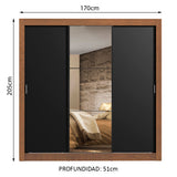 Placard Matrimonial Lyon 3 Puertas Corredizas con Espejo 2 Cajones Marrón/Negro