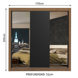 Placard Matrimonial Monaco 3 Puertas Corredizas 2 con Espejos Marrón/Negro