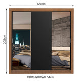 Placard Matrimonial Lyon 3 Puertas Corredizas con Espejos 2 Cajones Marrón/Negro