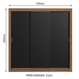 Placard Matrimonial Lyon Plus 3 Puertas Corredizas 4 Cajones Marrón/Negro