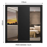 Placard Matrimonial Monaco 3 Puertas Corredizas 2 con Espejos Negro