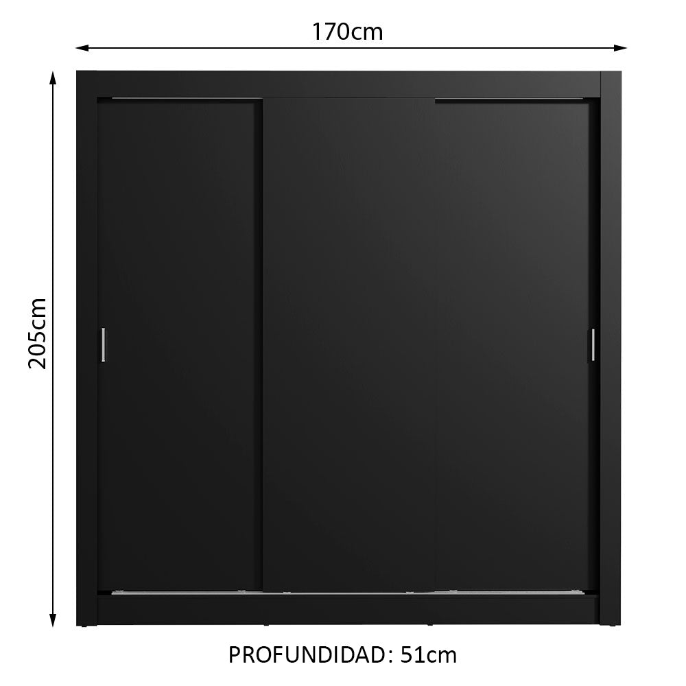 Placard Matrimonial Lyon 3 Puertas Corredizas 2 Cajones Negro