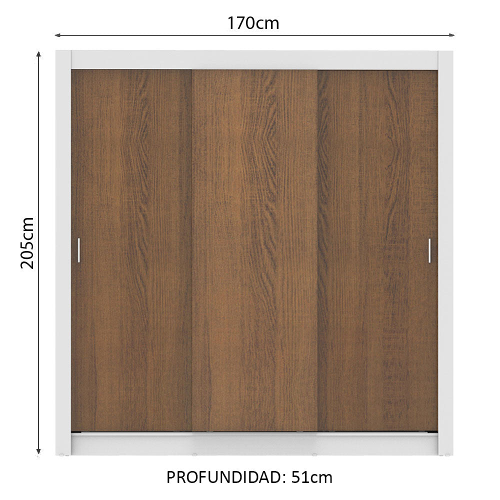 Placard Matrimonial Monaco 3 Puertas Corredizas - Blanco/Marrón