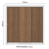Placard Matrimonial Monaco 3 Puertas Corredizas - Blanco/Marrón