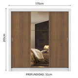 Placard Matrimonial Monaco 3 Puertas Corredizas 1 con Espejo - Blanco/Marrón