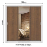 Placard Matrimonial Lyon 3 Puertas Corredizas con Espejo 2 Cajones Blanco/Marrón
