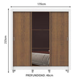Placard Matrimonial Lyon 3 Puertas Corredizas con Espejo 2 Cajones con Patas Blanco/Marrón