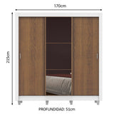 Placard Matrimonial Lyon 3 Puertas Corredizas con Espejo 2 Cajones con Patas Blanco/Marrón