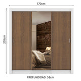 Placard Matrimonial Lyon Plus 3 Puertas Corredizas con Espejo 4 Cajones Blanco/Marrón
