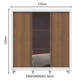 Placard Matrimonial Lyon Plus 3 Puertas Corredizas con Espejo 4 Cajones con Patas Blanco/Marrón