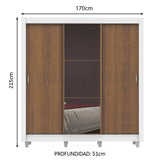 Placard Matrimonial Lyon Plus 3 Puertas Corredizas con Espejo 4 Cajones con Patas Blanco/Marrón