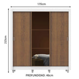 Placard Matrimonial Mónaco 3 Puertas Corredizas con Espejo con Patas Blanco/Marrón