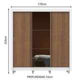 Placard Matrimonial Mónaco 3 Puertas Corredizas con Espejo con Patas Blanco/Marrón