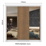Placard Matrimonial Monaco 3 Puertas Corredizas 2 con Espejo - Blanco/Marrón