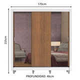 Placard Matrimonial Lyon 3 Puertas Corredizas con Espejos 2 Cajones con Patas Blanco/Marrón