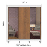 Placard Matrimonial Lyon 3 Puertas Corredizas con Espejos 2 Cajones con Patas Blanco/Marrón
