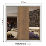 Placard Matrimonial Lyon Plus 3 Puertas Corredizas con Espejos 4 Cajones Blanco/Marrón