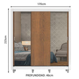 Placard Matrimonial Lyon Plus 3 Puertas Corredizas con Espejos 4 Cajones con Patas Blanco/Marrón