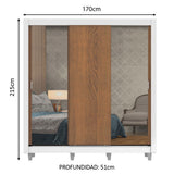 Placard Matrimonial Lyon Plus 3 Puertas Corredizas con Espejos 4 Cajones con Patas Blanco/Marrón