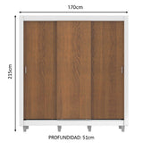 Placard Matrimonial Lyon Plus 3 Puertas Corredizas 4 Cajones con Patas Blanco/Marrón