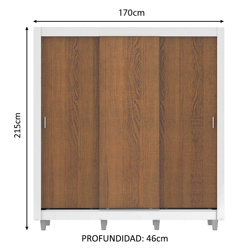 Placard Matrimonial Mónaco 3 Puertas Corredizas con Patas Blanco/Marrón