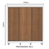 Placard Matrimonial Mónaco 3 Puertas Corredizas con Patas Blanco/Marrón