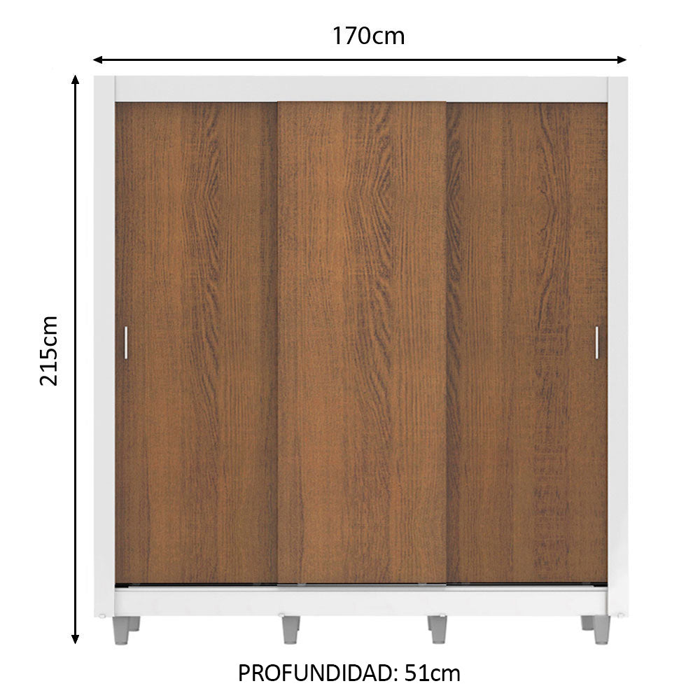 Placard Matrimonial Mónaco 3 Puertas Corredizas con Patas Blanco/Marrón