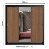 Placard Matrimonial Monaco 3 Puertas Corredizas 1 con Espejo Negro/Marrón