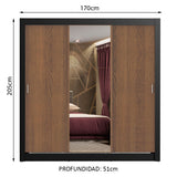 Placard Matrimonial Lyon Plus 3 Puertas Corredizas con Espejo 4 Cajones Negro/Marrón