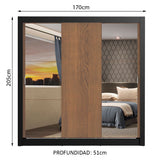 Placard Matrimonial Monaco 3 Puertas Corredizas 2 con Espejos Negro/Marrón