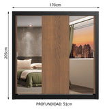 Placard Matrimonial Lyon 3 Puertas Corredizas con Espejos 2 Cajones Marrón/Negro