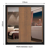 Placard Matrimonial Lyon Plus 3 Puertas Corredizas con Espejos 4 Cajones Marrón/Negro