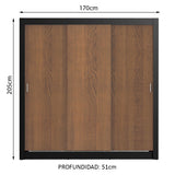 Placard Matrimonial Lyon 3 Puertas Corredizas 2 Cajones Negro/Marrón