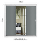 Placard Matrimonial 3 Puertas Corredizas con Espejos Negro/Gris Nobre
