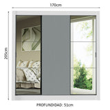 Placard Matrimonial 3 Puertas Corredizas con Espejo Blanco/Gris Monaco
