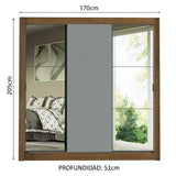Placard Matrimonial 3 Puertas Corredizas con Espejos Marrón/Gris Monaco