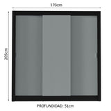 Placard Matrimonial 3 Puertas Corredizas Negro/Gris Monaco