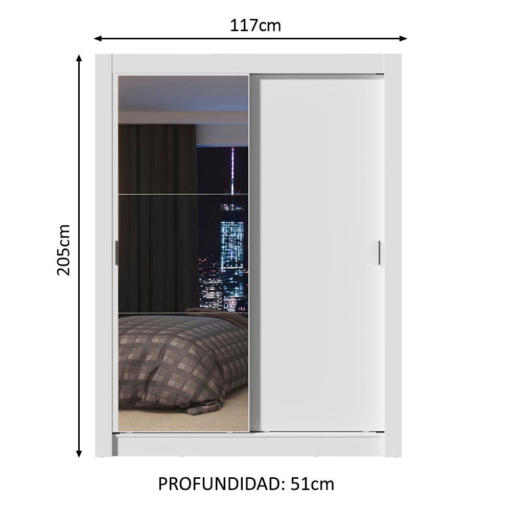 Placard Soltero Denver 2 Puertas Corredizas con Espejo Blanco